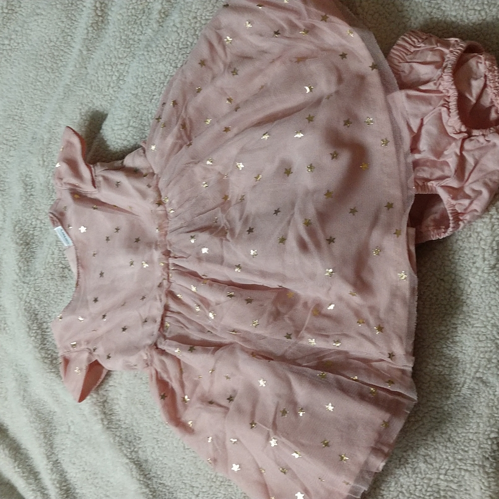 Carter's Baby Girl Dress Size 6 Months Pink with Gold Stars Like NEW!